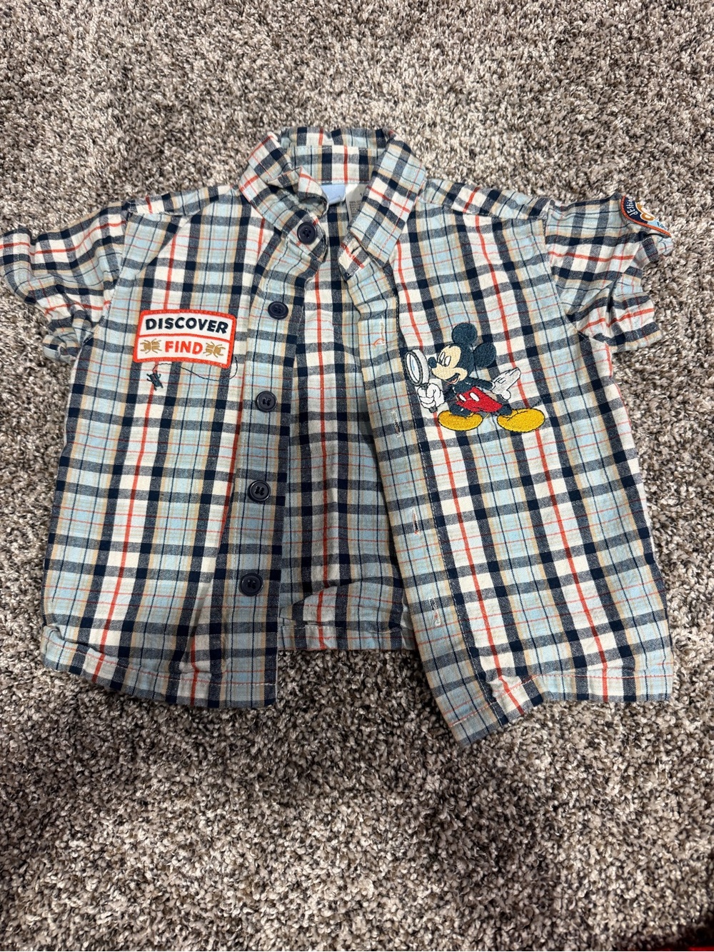 Vintage Mickey Mouse Plaid Short-Sleeve Shirt - Blue/Red